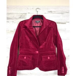 Talbots Women’s 8P Red Velvet Fitted Button-Up Blazer Jacket Holiday Christmas
